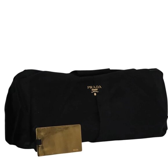 PRADA Clutch Bag Satin Black Auth EC584V - Picture 1 of 16